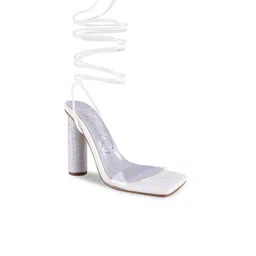 London Rag White Lace Up Diamante High Block Heel PU Party Sandals-image-67