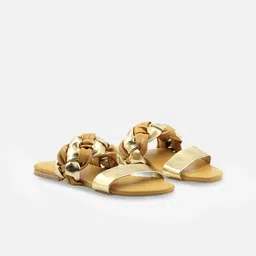 yellowsoles Women Mustard Yellow Textured Open Toe Flats-14
