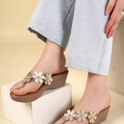 DressBerry Beige Embellished Open Toe Wedge Heels-40