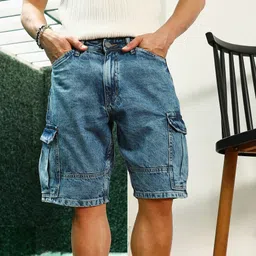 campus sutra Solid Men Denim Blue Denim Shorts-picture-37