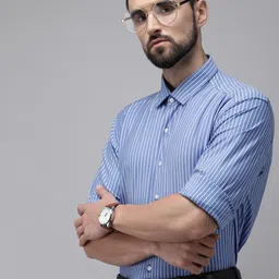 Van Heusen Men Blue Slim Fit Striped Formal Shirt-image-34