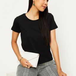 max Women Solid Round Neck Pure Cotton Black T-Shirt-picture-11