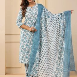 sky fab Women Cotton Blend Maternity And Feeding Kurta Set With Dupatta With Zipper Printed Kurta, Trouser/Pant & Dupatta Set image 5