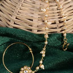 Saraf RS Jewellery Gold-Plated Gold Kundan Studded Bridal Nosepin-12