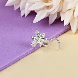 TOUCH925 Pure Silver Cubic Zirconia Studded Frosted Snowflakes Stud Nosepin-37