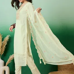Sangria Embroidered Schiffli Work A-Line Kurta With Trouser & Dupatta image 4