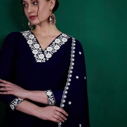 Sangria Floral Sequin Embroidered A-Line Kurta With Trouser & Dupatta Set image 2