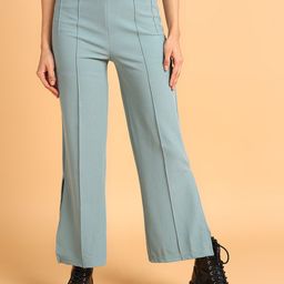 The Roadster Lifestyle Co Women Green High-Rise Slitted Regular Trousers-image-71