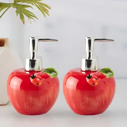 Kookee Red & Green 2 Pieces Textured Printed Ceramic Soap Dispensers image 1