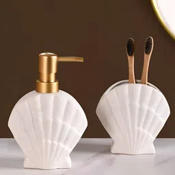Nestasia White 2 Pieces Textured Ceramic Contemporary Matte Soap Dispenser-16
