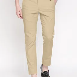 Basics Men Khaki Textured Tapered Fit Trousers-image-95