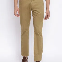 Cantabil Men Khaki Solid Cotton Regular Fit Trousers-image-85
