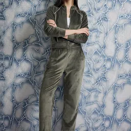 Athena Olive Green Mock-Collar Jacket With Trouser Co-Ords-picture-48