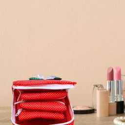 Kuber Industries Red 2 Pieces Cotton Jewellery Pouch Come Makeup Organiser Kit-image-27