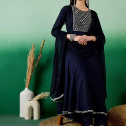 Vastramyaa Ethnic Motifs Yoke Design Sequinned Anarkali Kurta & Trouser With Dupatta image 1