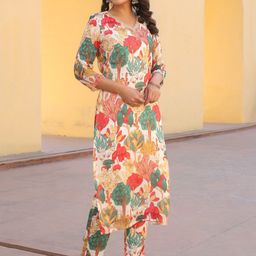 KALINI Floral Printed Straight Kurta with Trousers-image-92