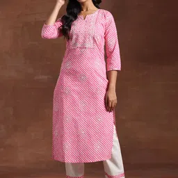 Libas Printed Regular Mirror Work Pure Cotton Kurta with Trouser-36