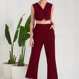 Athena V-Neck Crop Top With Trousers Co-Ords-image-100