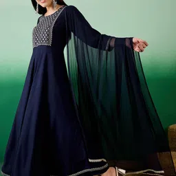 Vastramyaa Ethnic Motifs Yoke Design Sequinned Anarkali Kurta & Trouser With Dupatta image 4