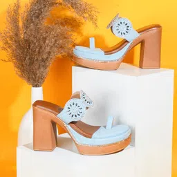 Try Me Embellished Open Toe Platform Heels with Laser Cuts-70