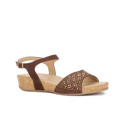 Bata Brown Textured PU Wedge Sandals with Laser Cuts-12