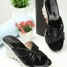 DressBerry Textured Open Toe Wedge Heels-8