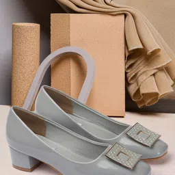 ELLE Square Toe Embellished Block Pumps-9