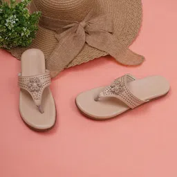 Misto Women Cream-Coloured Embellished Open Toe Flats with Laser Cuts-16