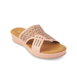 Wet Blue Peach-Coloured Comfort Heels with Laser Cuts-3