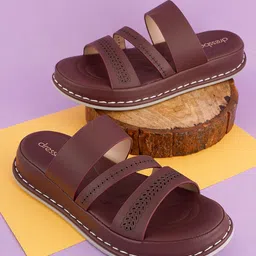 DressBerry Maroon Laser Cut Ortho Open Toe Flats-42