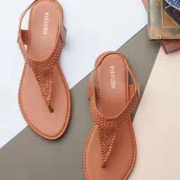 Vishudh Women Brown Open Toe Flats with Laser Cuts-image-43