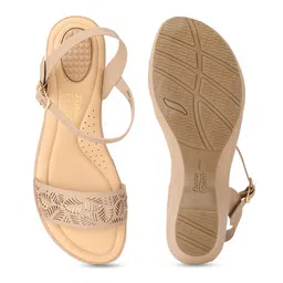 bata comfit Bata Beige Textured PU Wedge Heels with Laser Cuts image 4