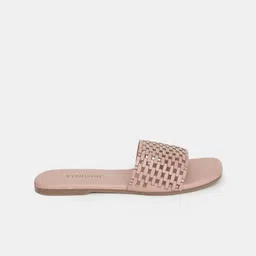 Vishudh Women Peach-Coloured Textured Open Toe Flats with Laser Cuts image 4