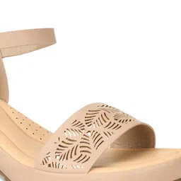 bata comfit Bata Beige Textured PU Wedge Heels with Laser Cuts image 5