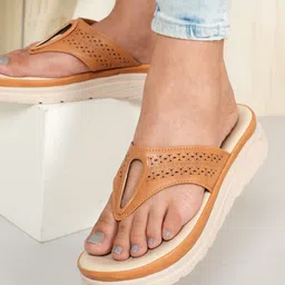 DressBerry Tan Brown Textured Open Toe Wedge Heels-14