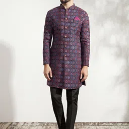 KISAH Ethnic Motifs Printed Sherwani Set-image-48