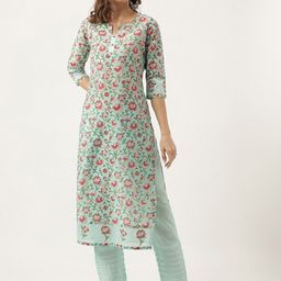 Divena Floral Printed Round Neck Chanderi Silk Kurta With Trousers-17