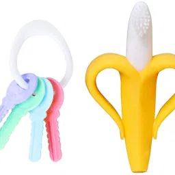 Baby Soft Silicone Banana Textured Teething Toy Teether With Key Shaped Teether and Feeder-23