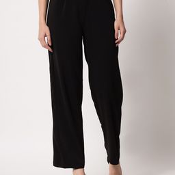 Kotty Women Black Relaxed Straight Leg Straight Fit High-Rise Easy Wash Pleated Trousers-image-23