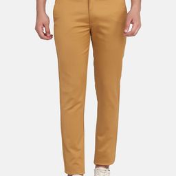 TAHVO Men Mustard Yellow Comfort Slim Fit Chinos Trousers-image-36