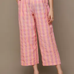 MALHAAR Women Checked Mid-Rise Parallel Trousers-image-35