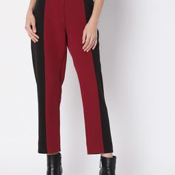 Vero Moda Women Maroon Colourblocked High-Rise Chinos Trouser-picture-16