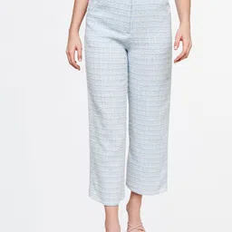 AND Women Blue Checked Flared Trouser-image-74