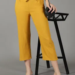 SHOWOFF Women Cotton Relaxed Straight Fit High-Rise Trousers-image-43