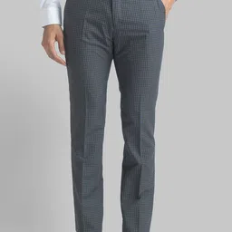 Raymond Men Grey Checked Slim-Fit Trousers-image-43