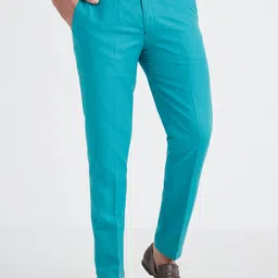 MR BUTTON Men Blue Slim Fit Chinos Trousers-image-11