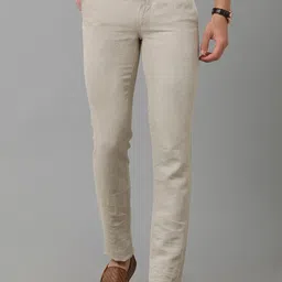 Linen Club Men Mid Rise Slim Fit Pure Linen Trousers-picture-12