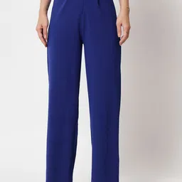 Kotty Women Blue Relaxed Straight Fit High-Rise Easy Wash Pleated Trousers-image-76