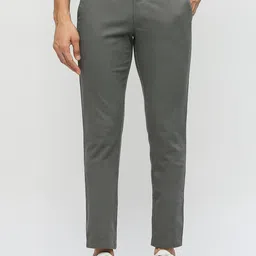 Basics Men Tapered Fit Mid-Rise Dobby Cotton Regular Trousers-picture-0