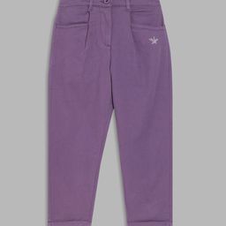 ELLE Girls Purple Solid Cotton Chinos Trousers-image-26